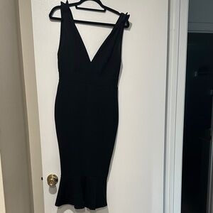 Boohoo Black Midi Dress with Ruffle Hem